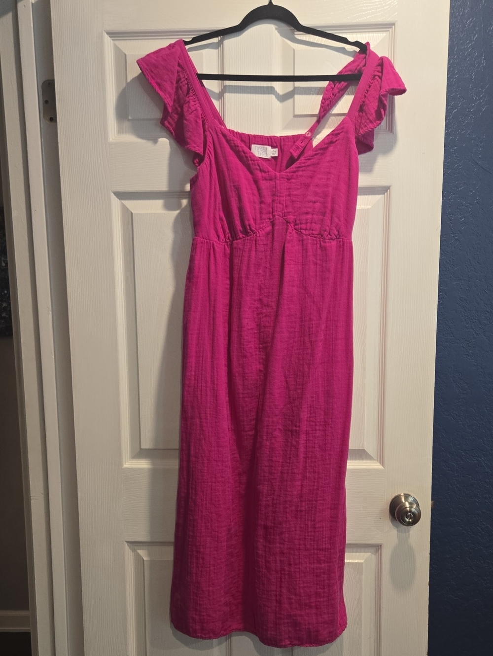 Time and Tru Fuchsia Ruffle-Shoulder Midi Dress